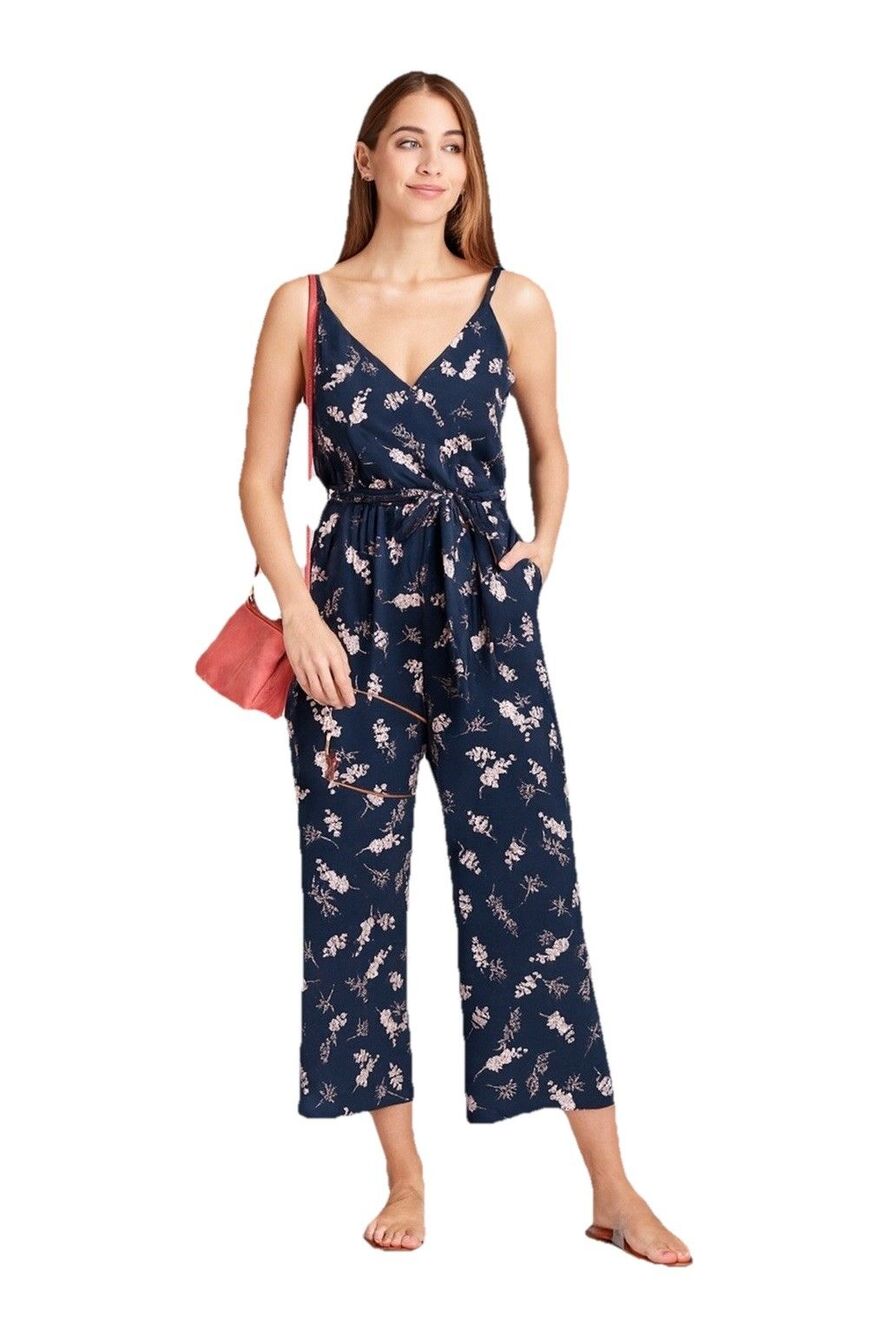 Gilli KNIT Jumpsuit 3x Navy Blue Floral Sleeveless Boho COTTAGE CASUAL